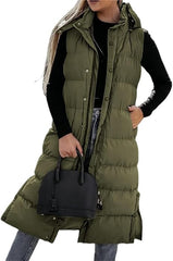 Women's Long Puffer Vest | Quilted Hood & Button Closure ❄️