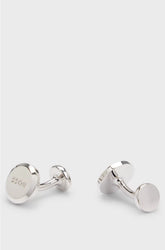 ROUND POLISHED-BRASS CUFFLINKS WITH ENGRAVED LOGO