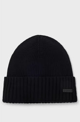 BEANIE HAT IN VIRGIN WOOL WITH LOGO PLAQUE