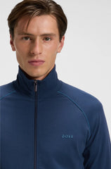STRETCH-COTTON JACKET WITH PIPING AND LOGO