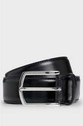 ITALIAN-LEATHER BELT WITH POLISHED LOGO BUCKLE