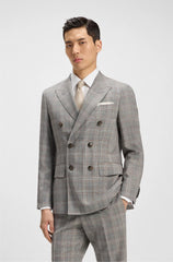 SLIM-FIT JACKET IN CHECKED VIRGIN WOOL AND SILK