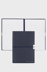 A6 NOTEBOOK IN NAVY FAUX LEATHER WITH ELASTICATED BAND