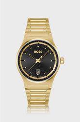 BLACK-DIAL WATCH WITH GOLD-TONE LINK BRACELET