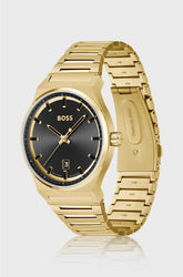 BLACK-DIAL WATCH WITH GOLD-TONE LINK BRACELET