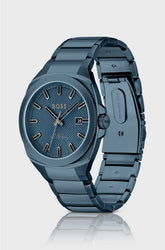 BLUE LINK-BRACELET WATCH WITH TONAL GUILLOCHE DIAL