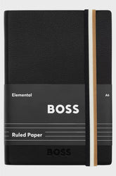 A6 BLACK FAUX-LEATHER NOTEBOOK WITH SIGNATURE-STRIPE STRAP