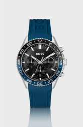 BLACK-DIAL CHRONOGRAPH WATCH WITH BLUE SILICONE STRAP