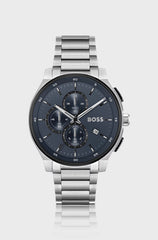 STAINLESS-STEEL CHRONOGRAPH WATCH WITH MATTE-BLUE DIAL