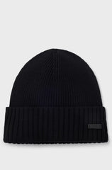 BEANIE HAT IN VIRGIN WOOL WITH LOGO PLAQUE