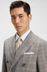 SLIM-FIT JACKET IN CHECKED VIRGIN WOOL AND SILK