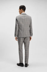SLIM-FIT JACKET IN CHECKED VIRGIN WOOL AND SILK