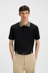 PIMA-COTTON POLO SHIRT WITH PATTERNED COLLAR
