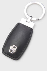 LEATHER KEY RING WITH CHROME DOUBLE B MONOGRAM