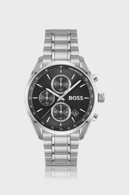 GRAND PRIX 40 BLACK-DIAL WATCH WITH STEEL BRACELET