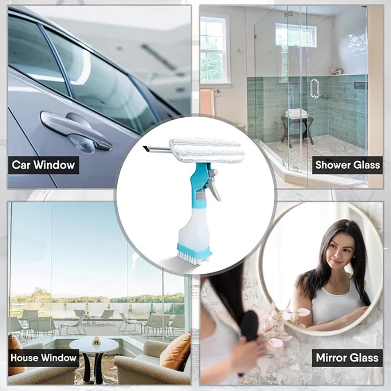 4 in 1 Multi-Function Glass Cleaner - Wiper, squeegee, brush and sprayer in one unit!